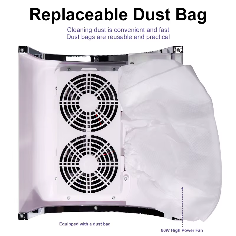 Collecteur de poussière d'ongles 80W, aspirateur de bureau à double ventilateur, collecteur de poussière d'ongles haute puissance avec filtre