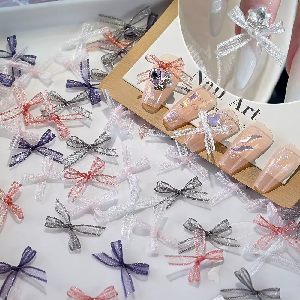 Nœuds en Organza japonais blanc rose