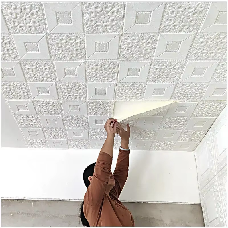 Papier peint auto-adhésif imperméable pour plafond 3D, autocollant pour toiture, arrière-plan de télévision, décoration de toit, autocollants muraux