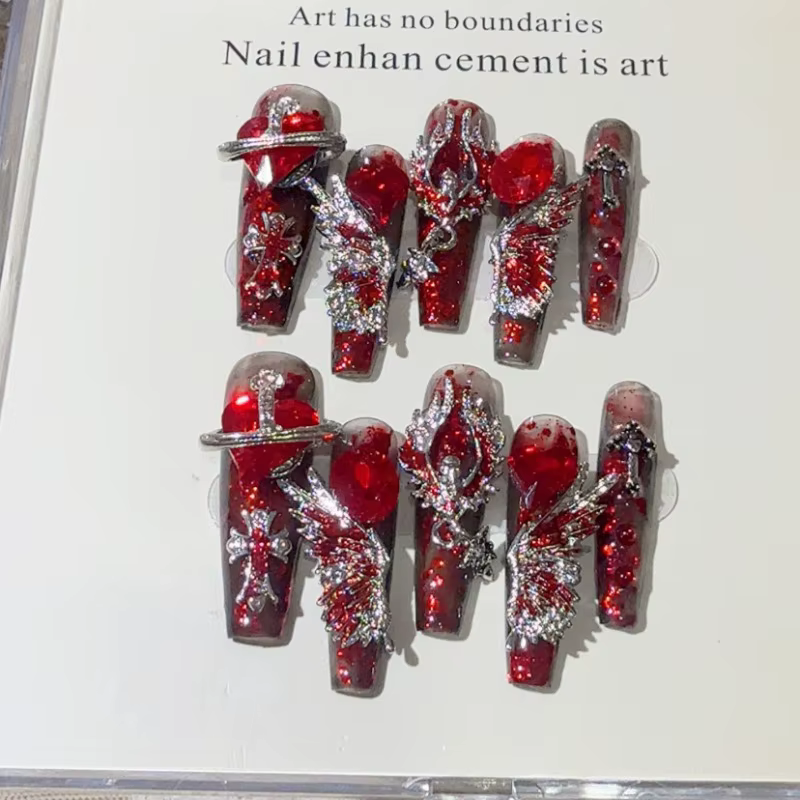 10 pièces Faux ongles à presser longs forme stiletto