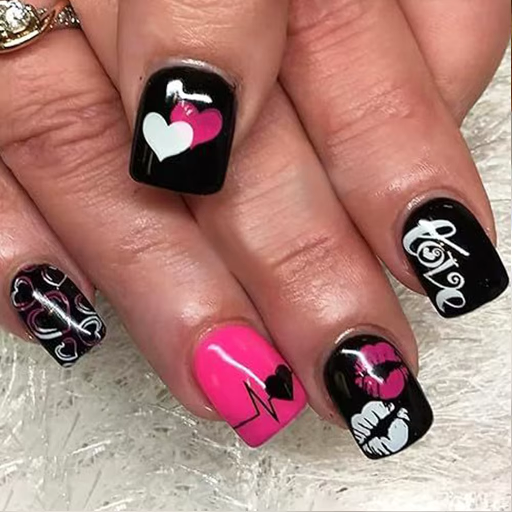 Y2K – faux ongles français noirs pour filles