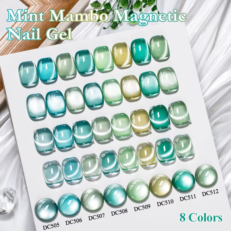 Vernis à ongles magnétique semi-permanent Mint Mambo Cat effet gelée avec perles de verre