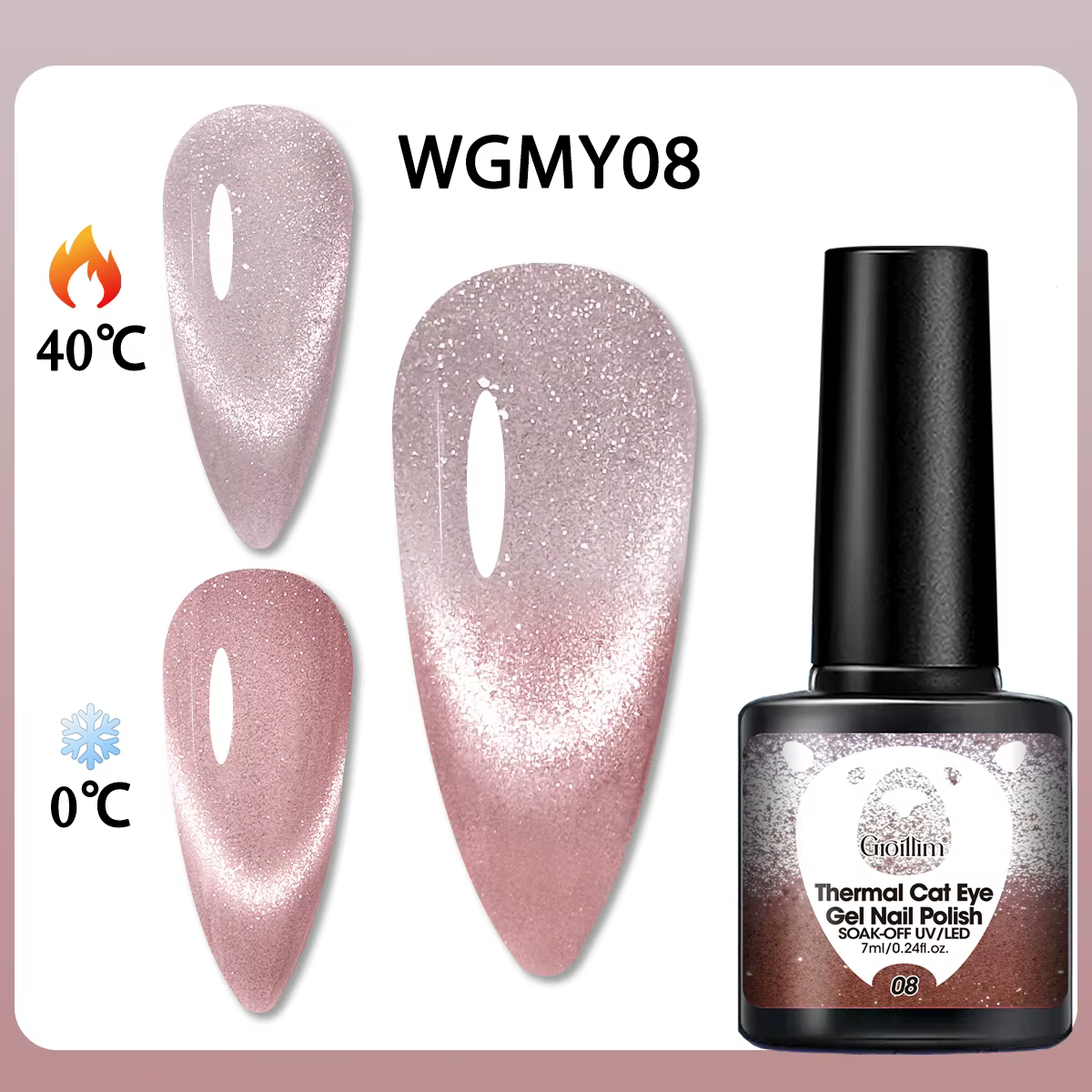 Une bouteille de vernis à ongles gel à couleur changeante et sensible à la chaleur