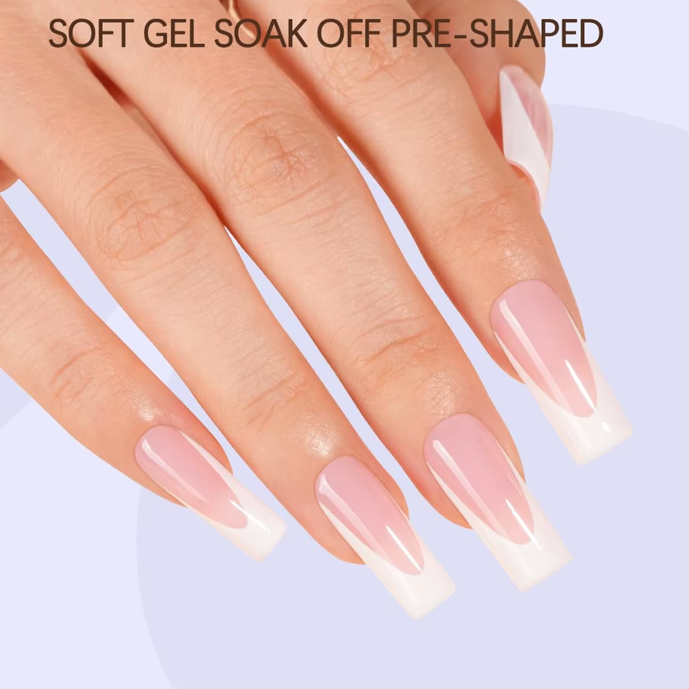120 faux ongles carrés français en acrylique rose clair et blanc
