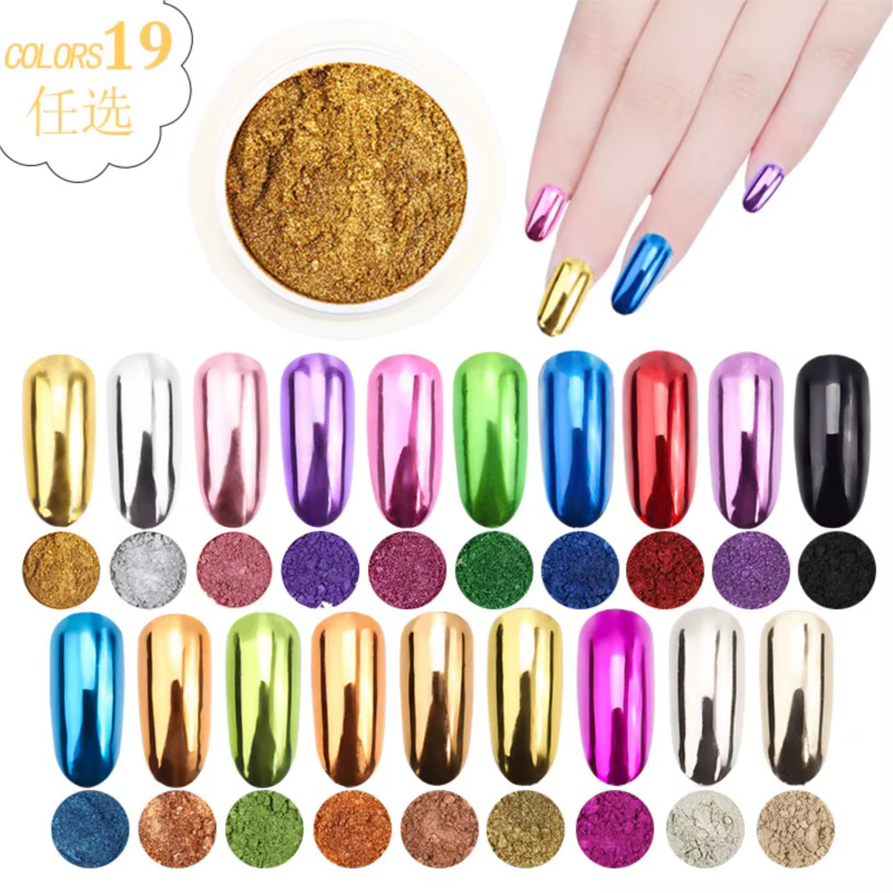 1/2PCS Poudre à Frotter Chrome Effet Miroir Métallique Or Argent Ultra Fine pour Nail Art