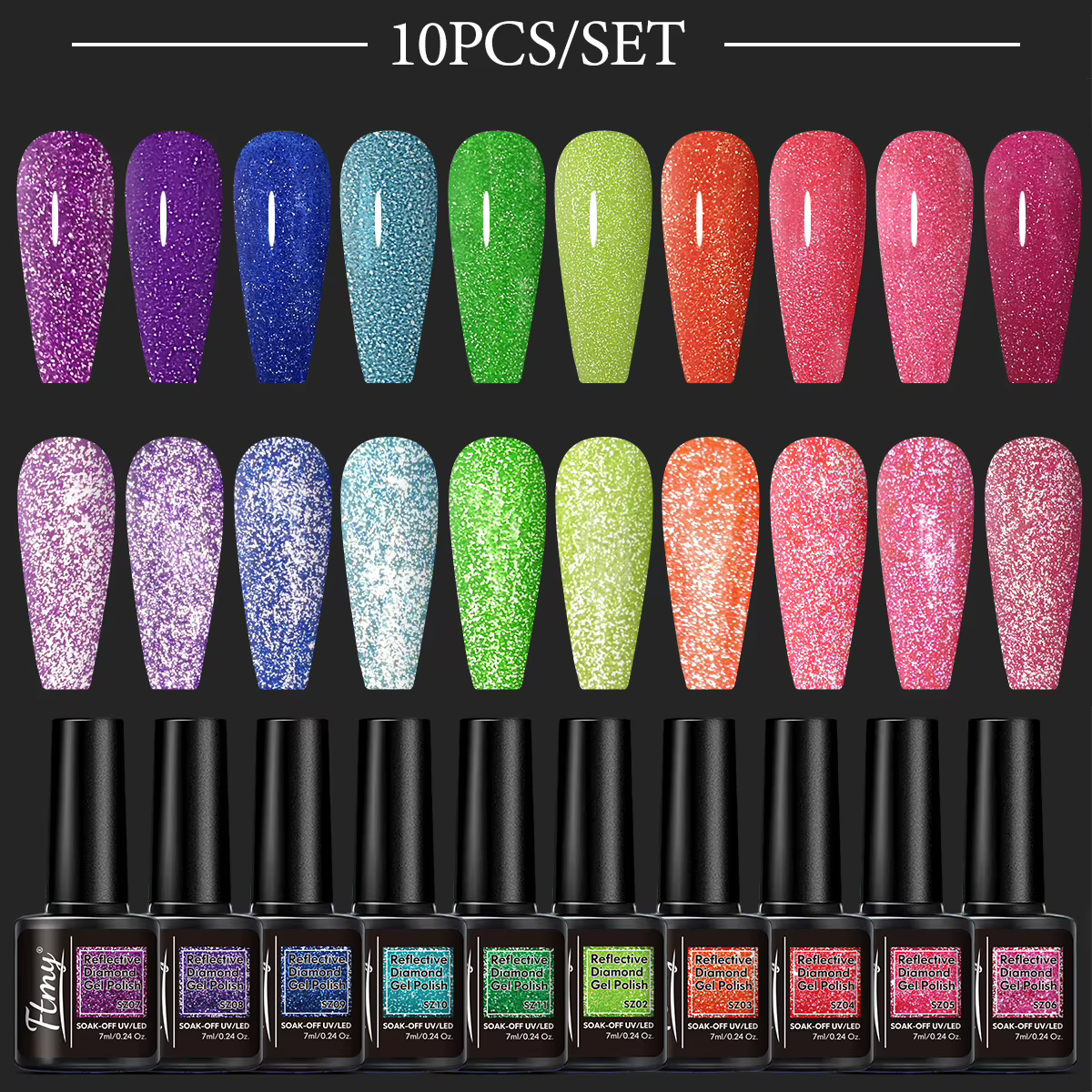 Lot de 10 vernis à ongles gel pailleté - Vernis brillant