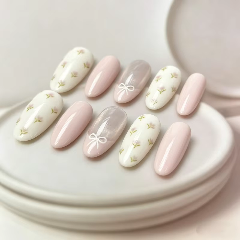 30 faux ongles ovales de longueur moyenne
