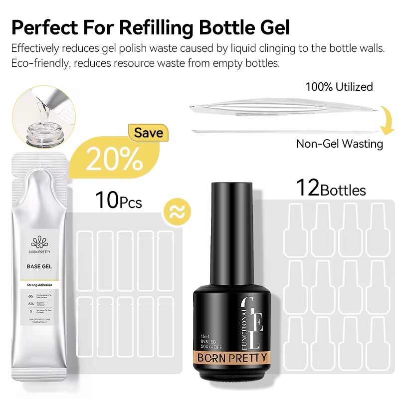 BORN PRETTY 1/3/5 pièces 15g Gel de Base rechargé paquet pour bouteille Gel longue durée