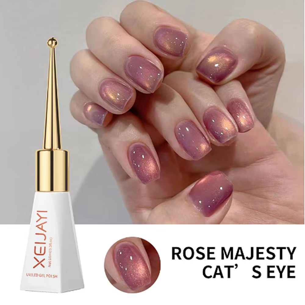 Vernis à ongles gel œil de chat rouge rubis 10 ml, scintillant, à retirer par trempage, UV/LED, pour manucure quotidienne, DIY, mariages, rendez-vous galants, salons de manucure