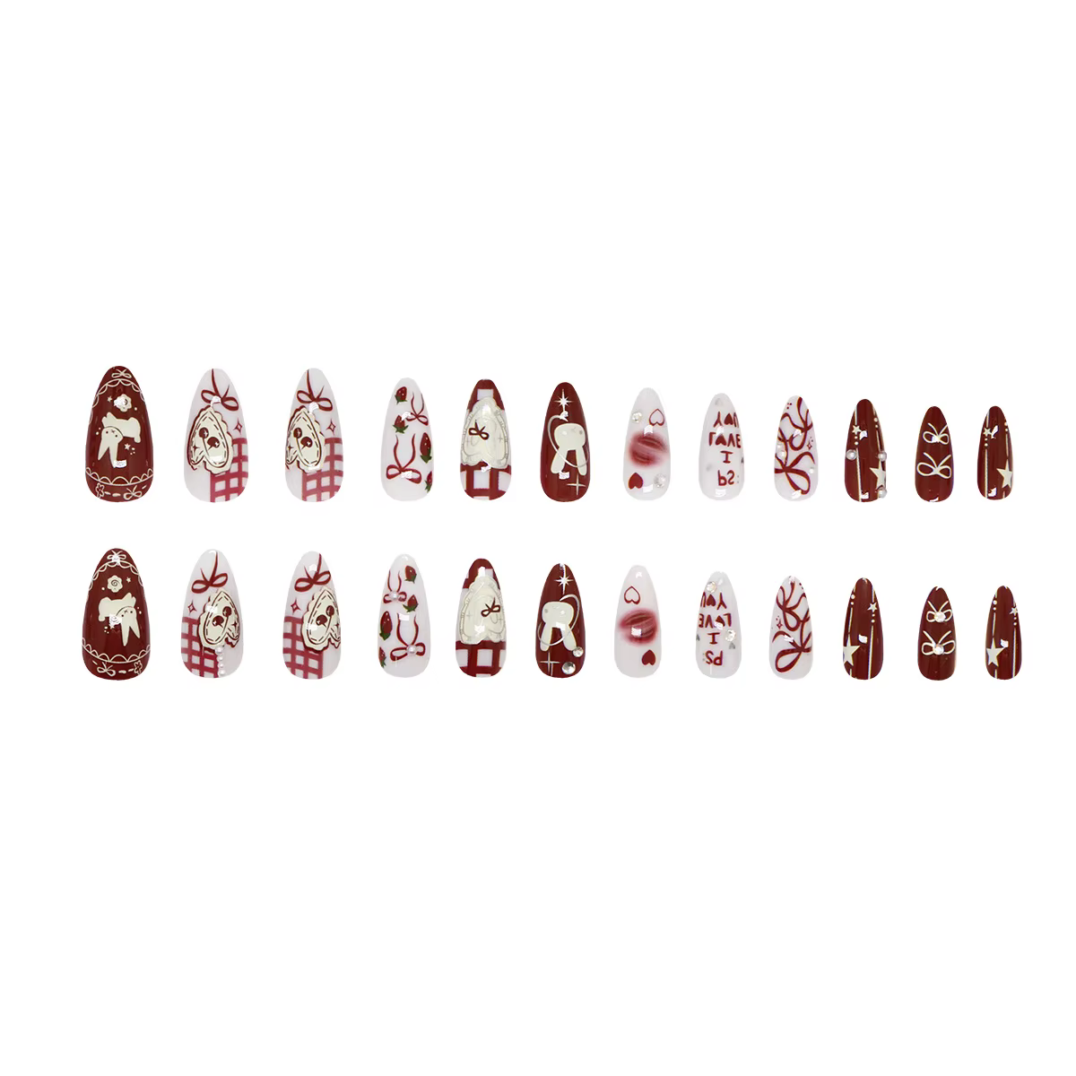 Nail art Lapin et Vin, Faux ongles Nœud Papillon Jeunesse et Douceur