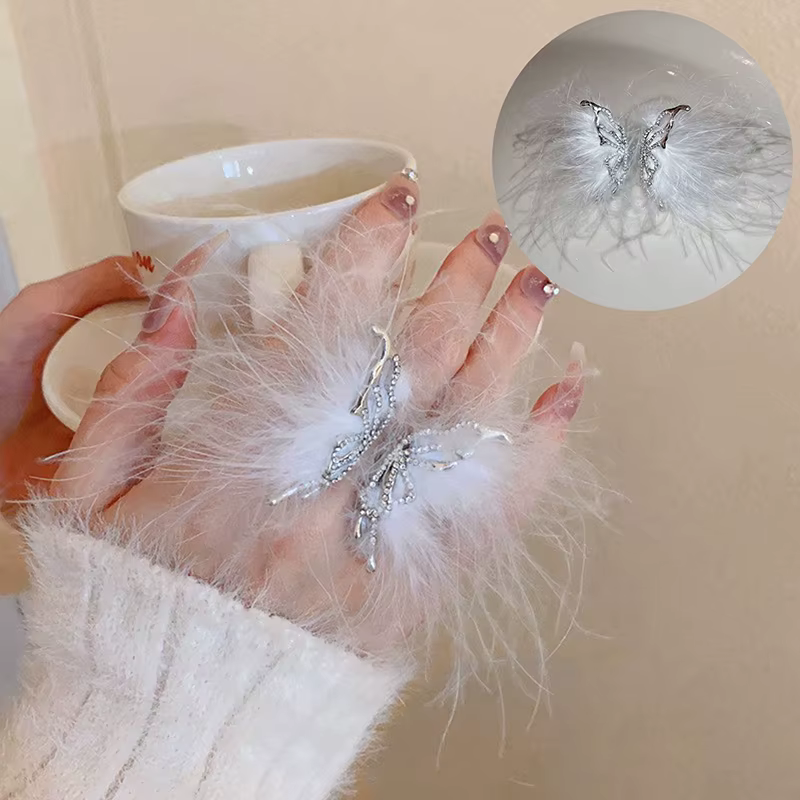 Anneaux ouverts papillon à plumes pour photo d'ongles