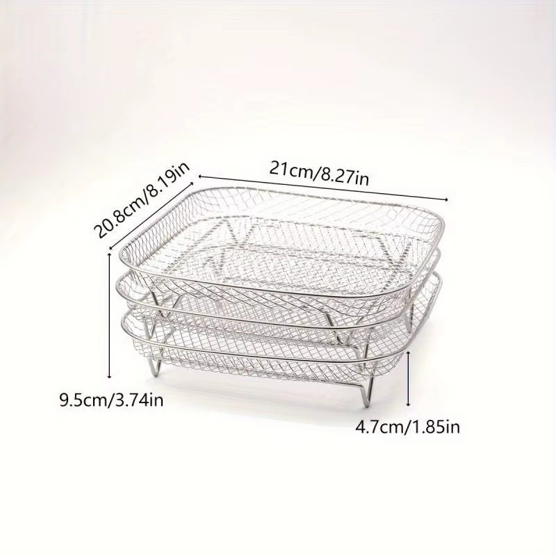 Ensemble d'accessoires pour friteuse à air en acier inoxydable 3 pièces - Grille carrée pour frites et grillades pour la cuisine et la salle à manger, grille pour friteuse à air