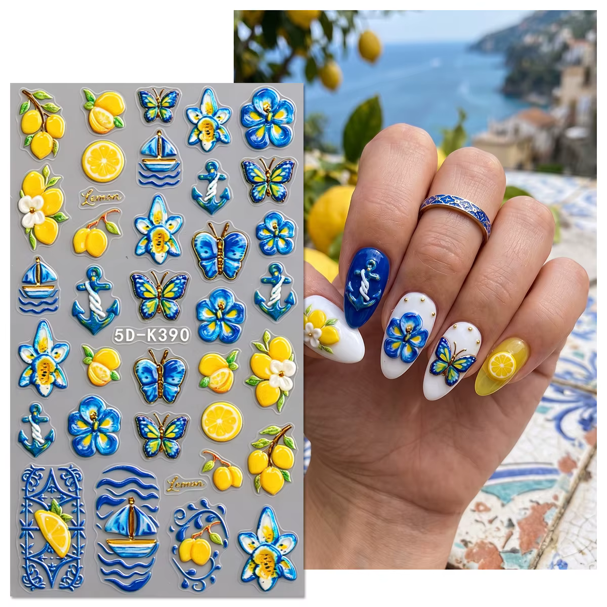 Autocollants 5D pour ongles style méditerranéen