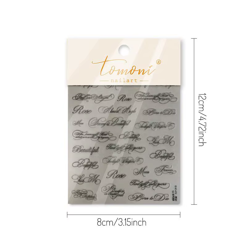 Autocollants pour ongles en lettres anglaises noires et blanches