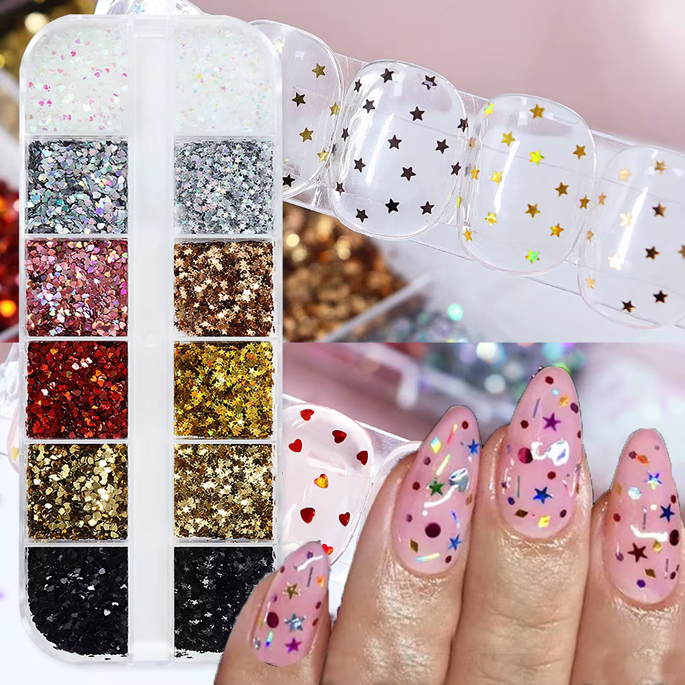 Holographique amour coeur Nail Art paillettes