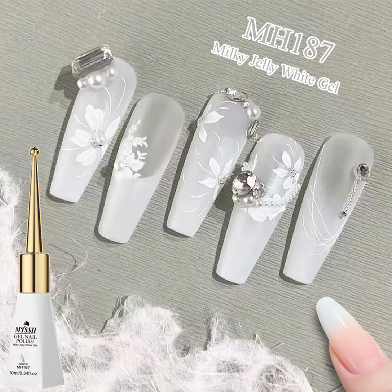 Vernis à ongles gel blanc laiteux 10 ml, gel semi-transparent blanc effet gelée, vernis gel UV LED à retirer par trempage, fournitures pour ongles longue durée
