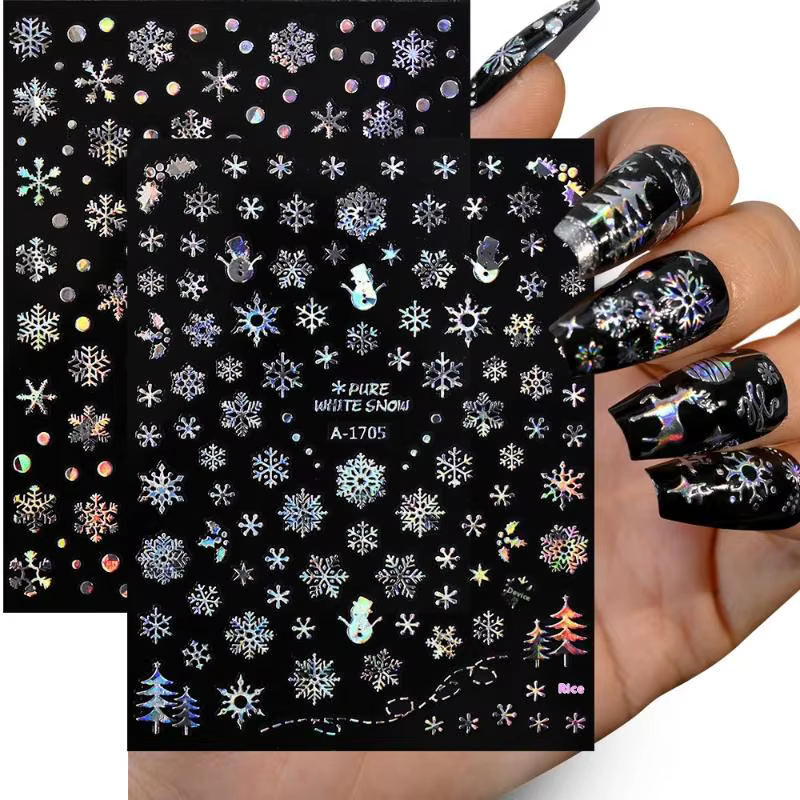 Autocollants 3D en relief flocon de neige d'hiver pour nail art