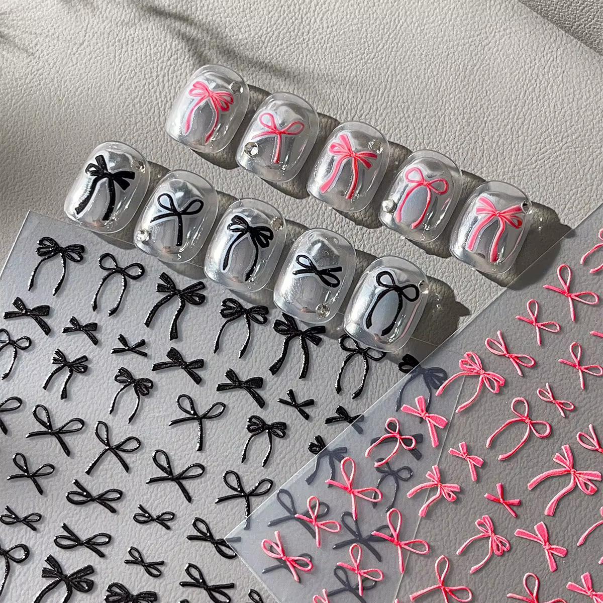Autocollants pour ongles avec nœud papillon en relief