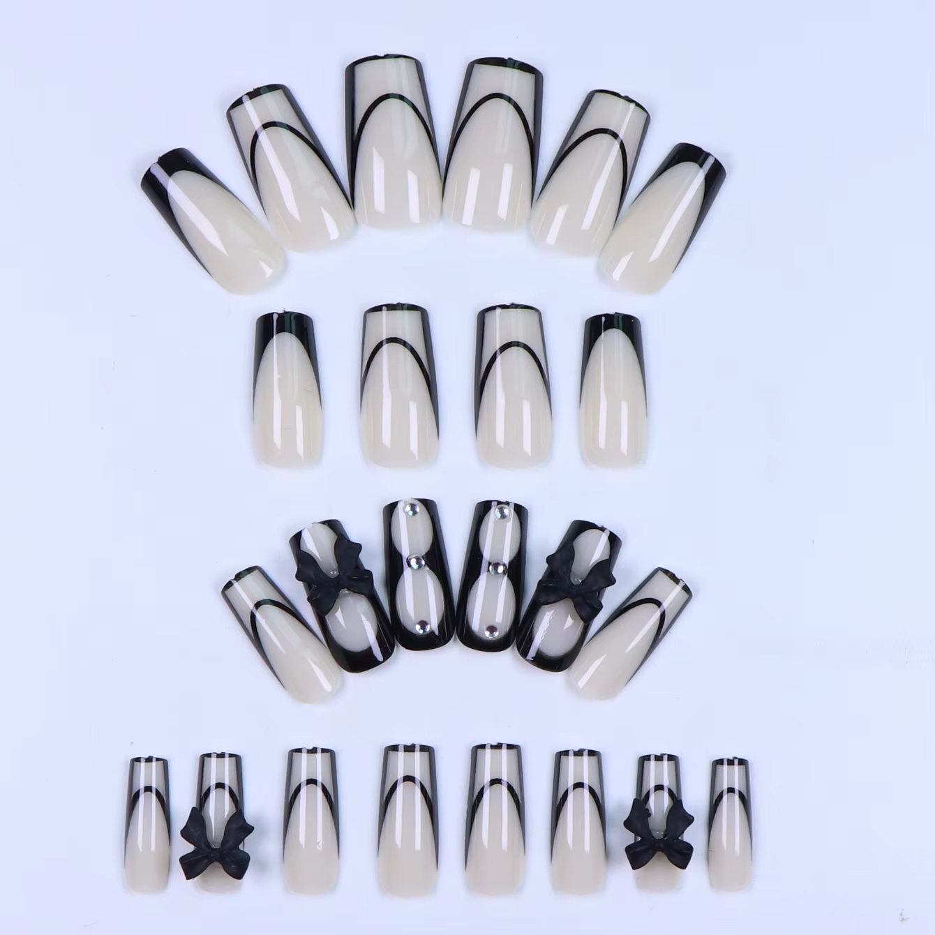 24 pièces d'ongles pointus français noirs