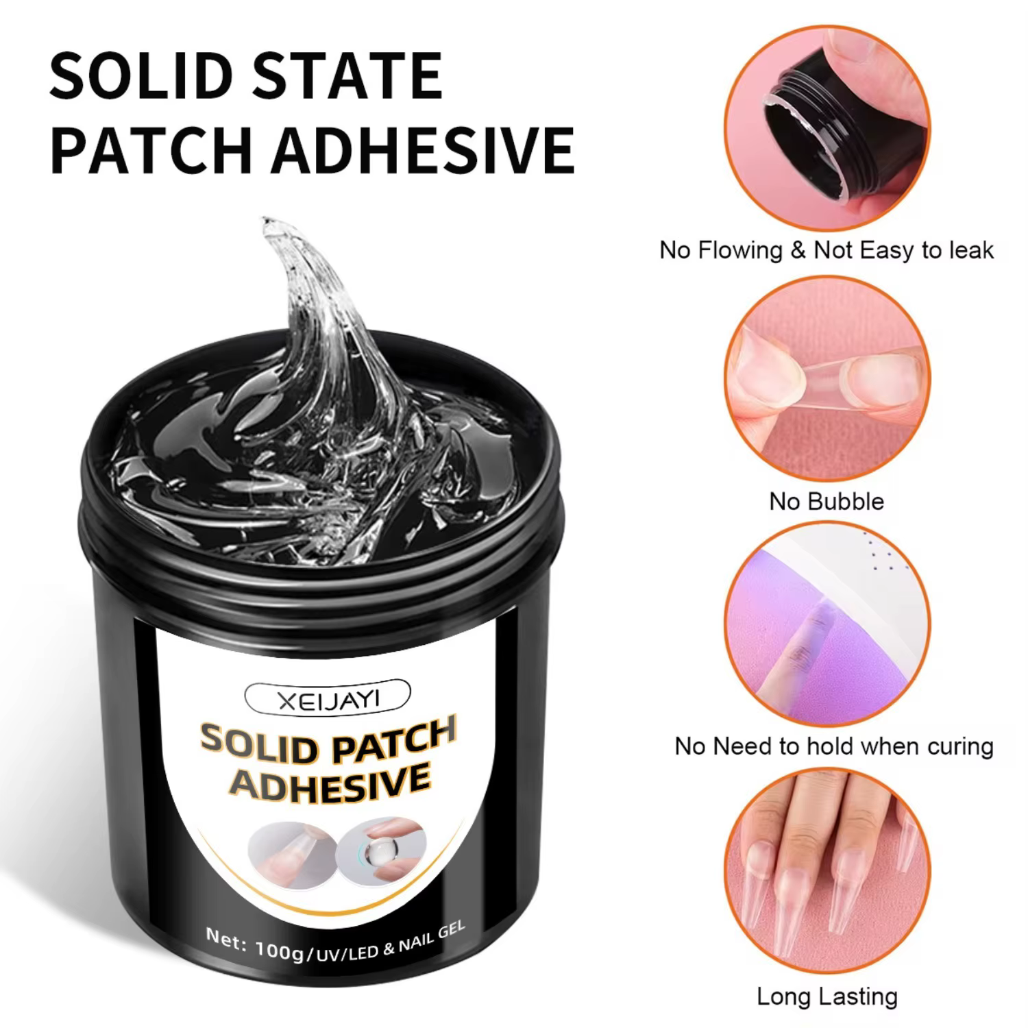 100g Gel Solide Transparent Anti-Coulant pour Faux Ongles
