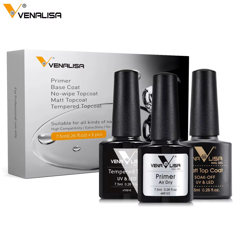 Venalisa Kit de vernis à ongles Gel fonctionnel sans acide couche de Base d'apprêt tremper UV LED longue tenue sans