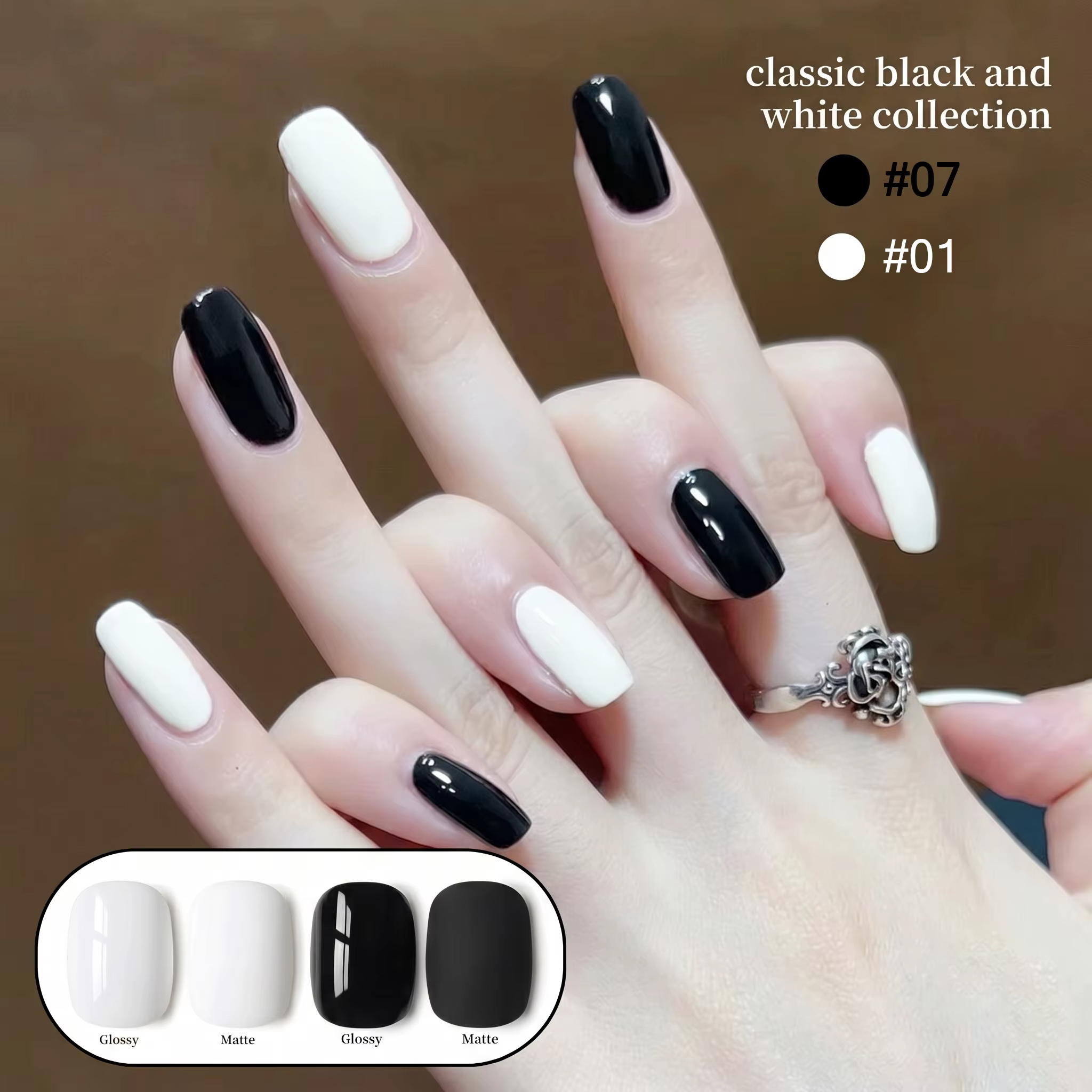 Gel à ongles noir et blanc uni sans tracas 15 ml