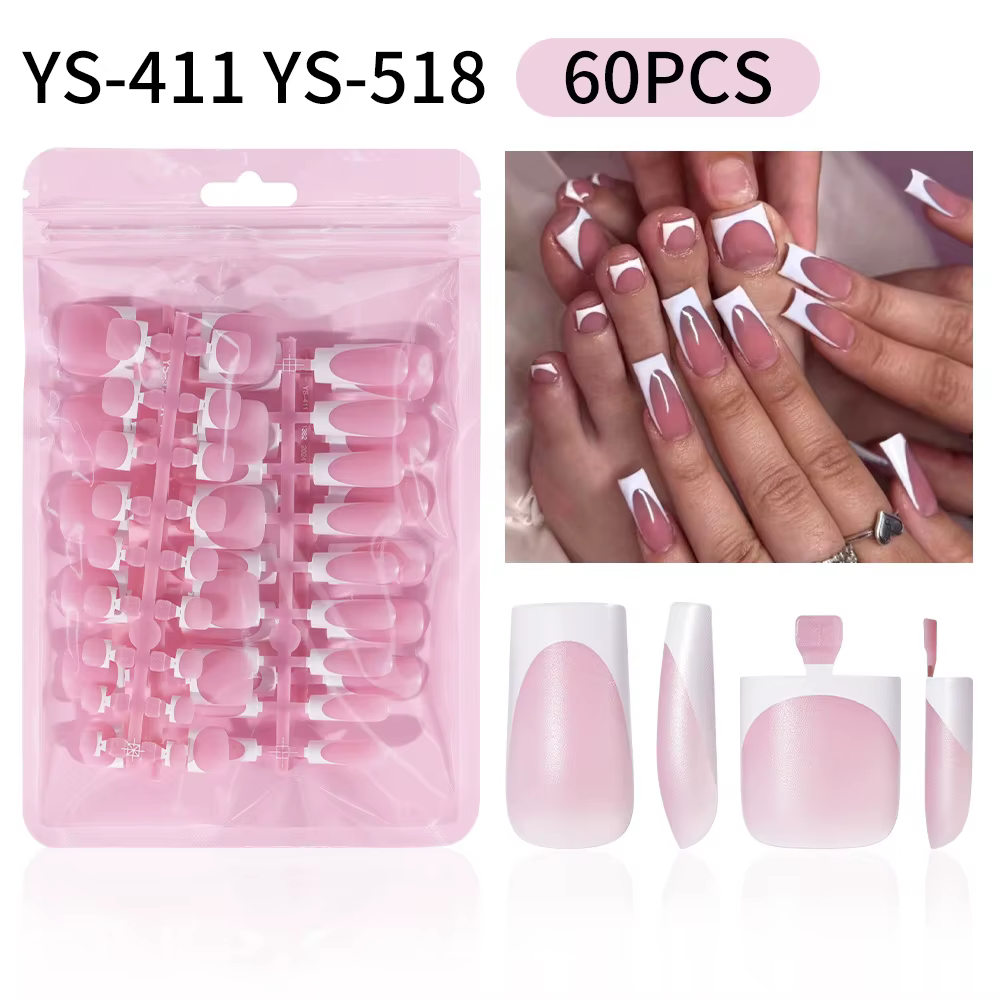 60 pièces Nail Art conseils orteil blanc français presse sur ongles noir