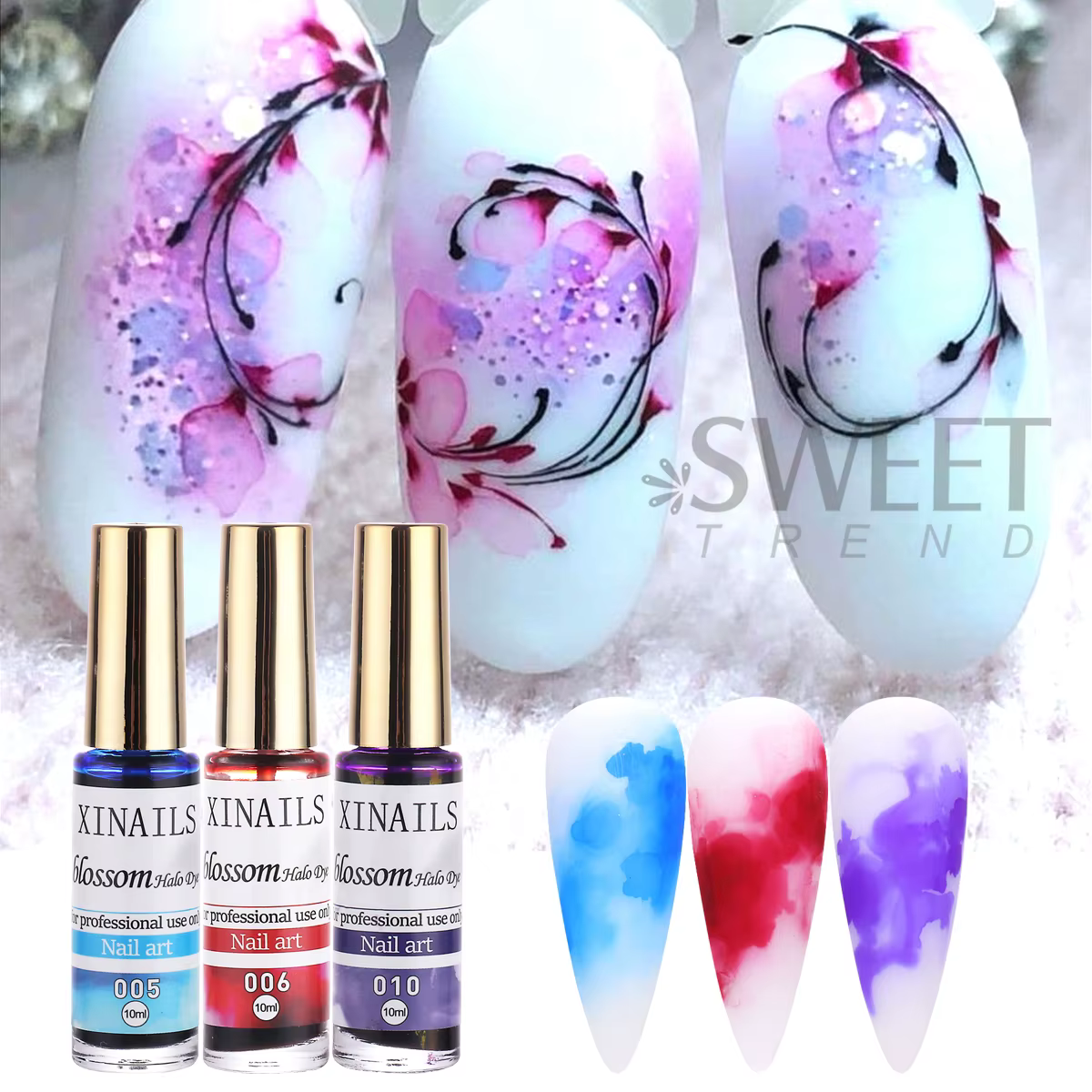 Lot de 10 vernis à ongles gel 10 ml effet marbré et aquarelle