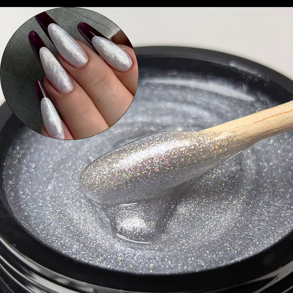 Jillnails Shimmer Nude Gel Nail Builder 100g Glitter Scintillant Blanc Or Argent Rose