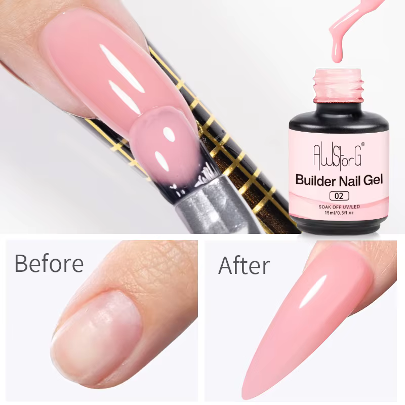 AWStorG Gel de Construction pour Ongles en Bouteille Rose Lacté 15ML – Gel