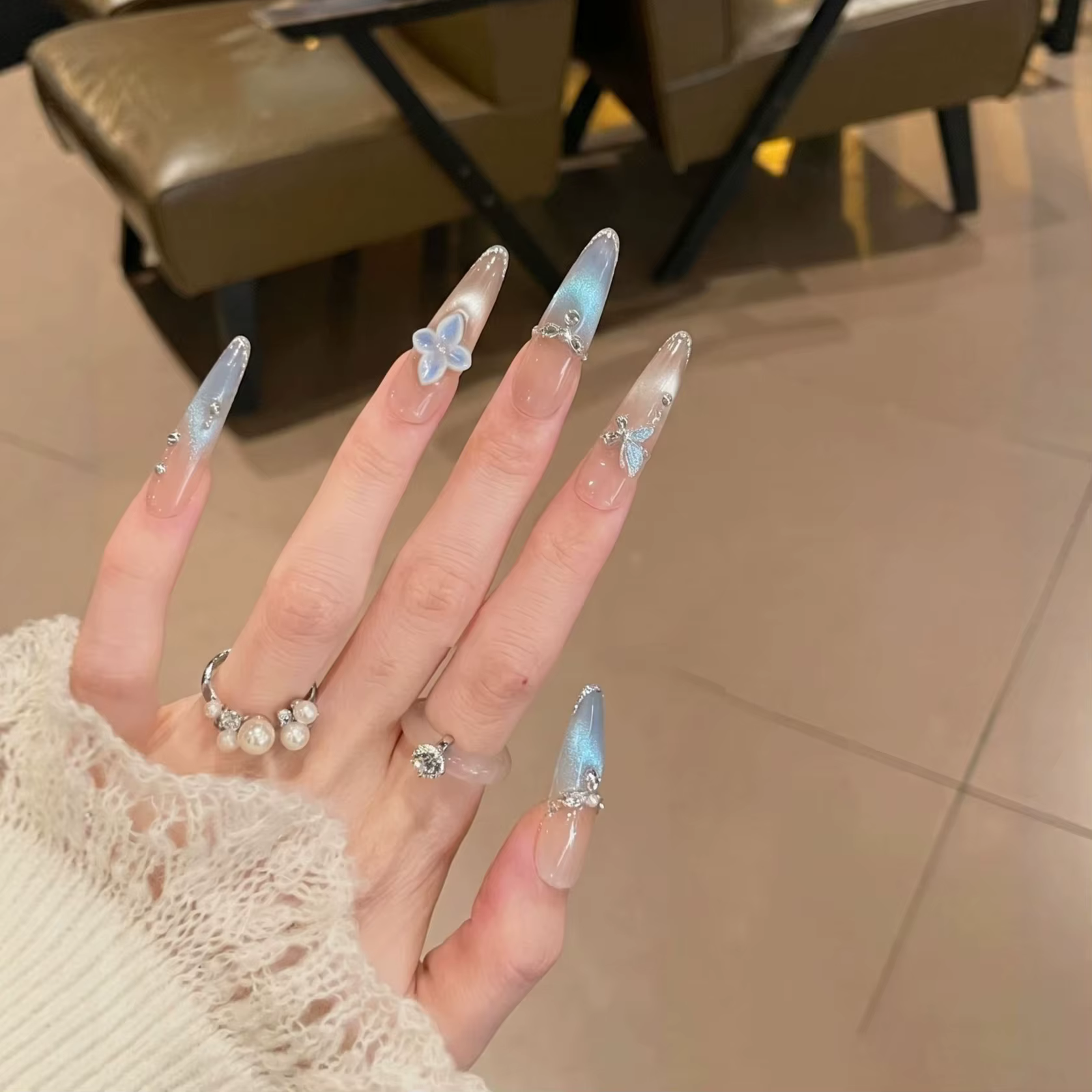 10 pièces blanc pur français presse sur ongles longue tête d'amande faux