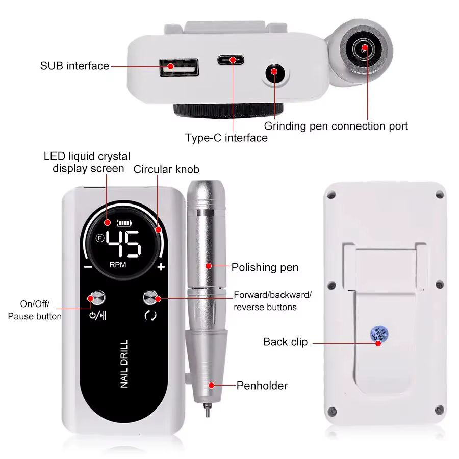 Perceuse à ongles électrique Portable professionnelle 45000 tr/min