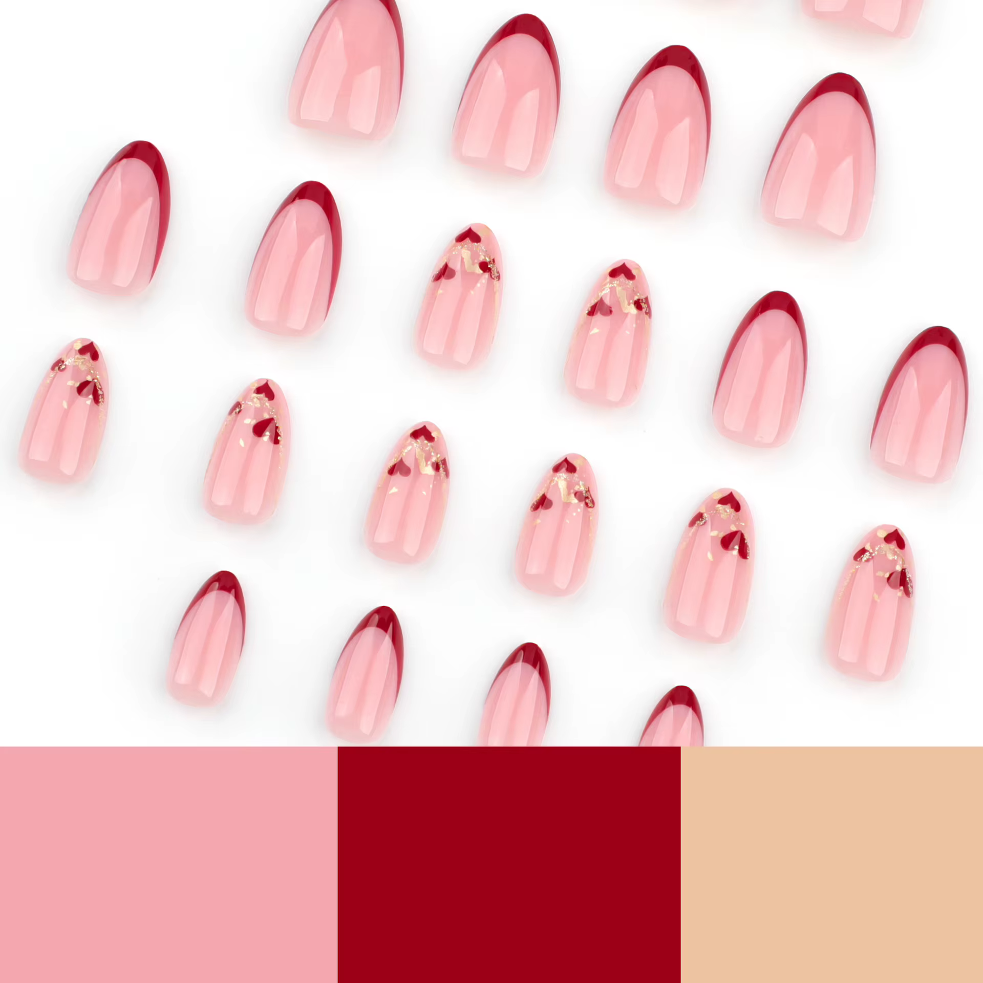 24 pièces saint valentin presse sur ongles ensemble court en forme d'amande brillant rouge