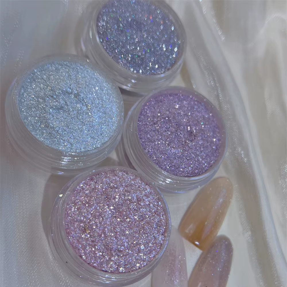 Poudre à paillettes rose scintillante pour ongles