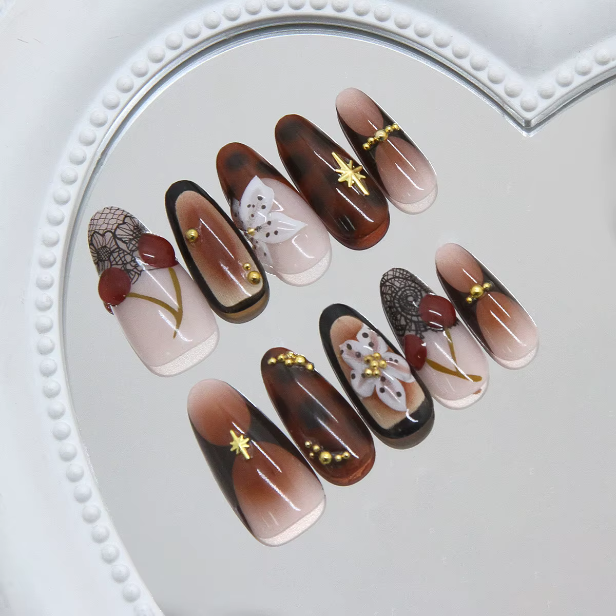 Faux ongles amande marron effet ombre