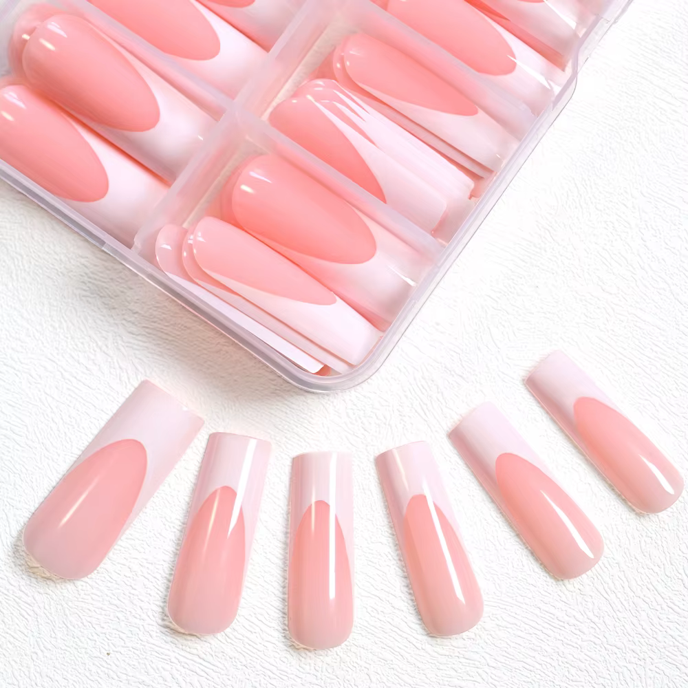 120 pièces brillant rose français presse sur ongles 12 tailles longs carrés faux