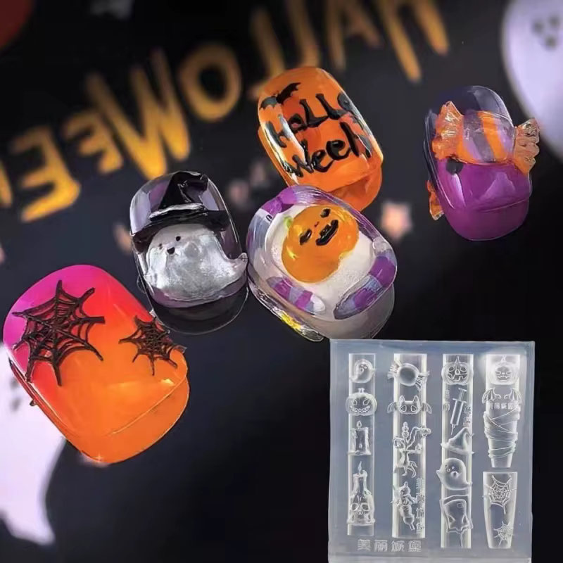 Moule à ongles 3D style Halloween sombre pour décoration de fêtes : Citrouille