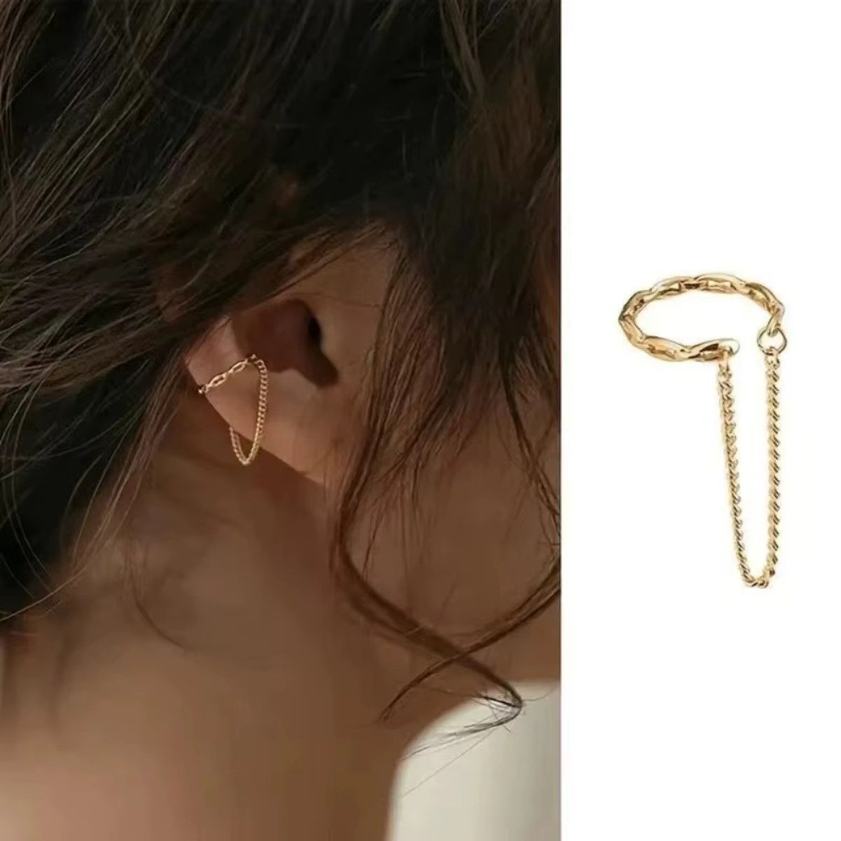 Boucles d'oreilles minimalistes sans Piercing pour femmes, 1 pièce, faux Piercing, chaîne, Clip en os, bijoux pour filles