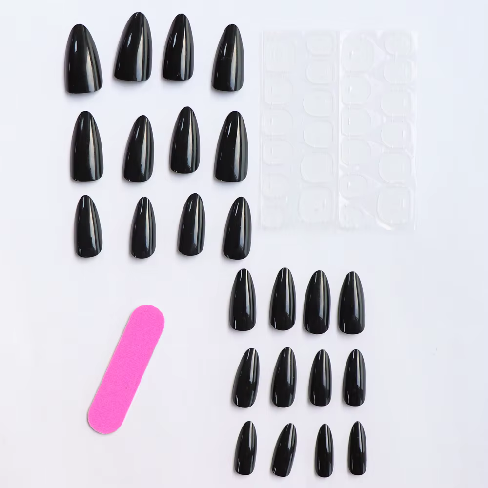 24 faux ongles artificiels en acrylique noir