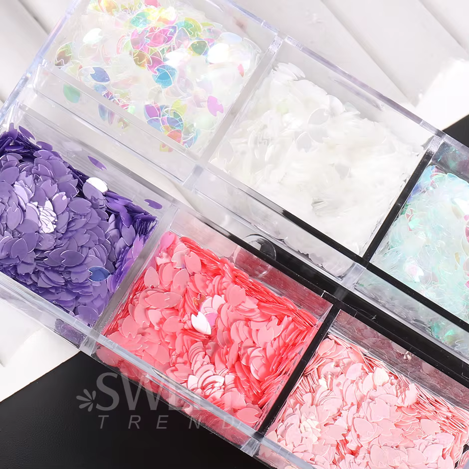 6 grilles Sakura fleur pétale puce ongles paillettes fleurs de cerisier