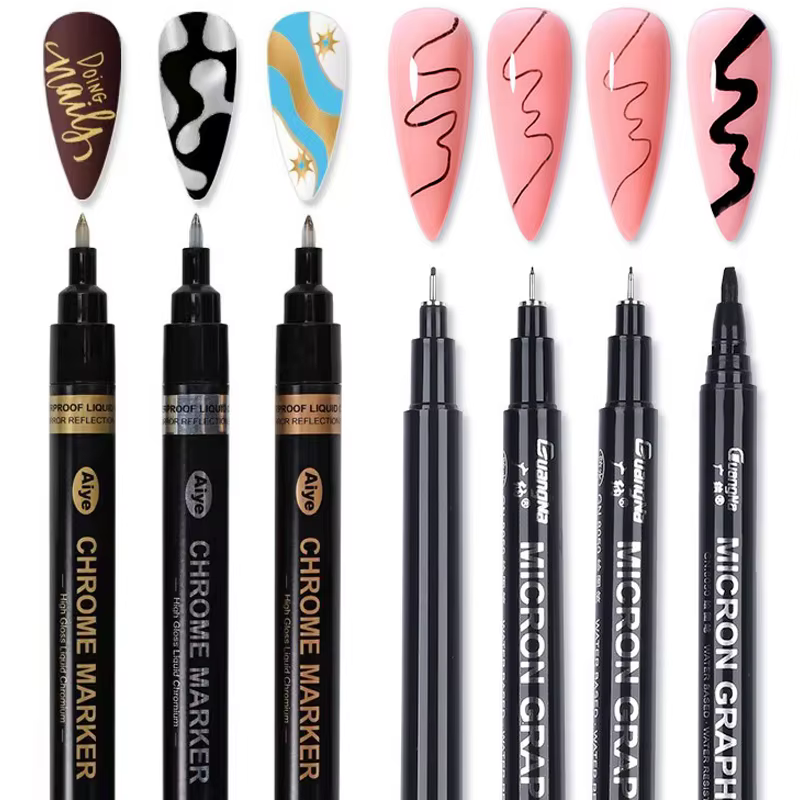 Nail Art Graffiti Pen Set 3D Black Gold
