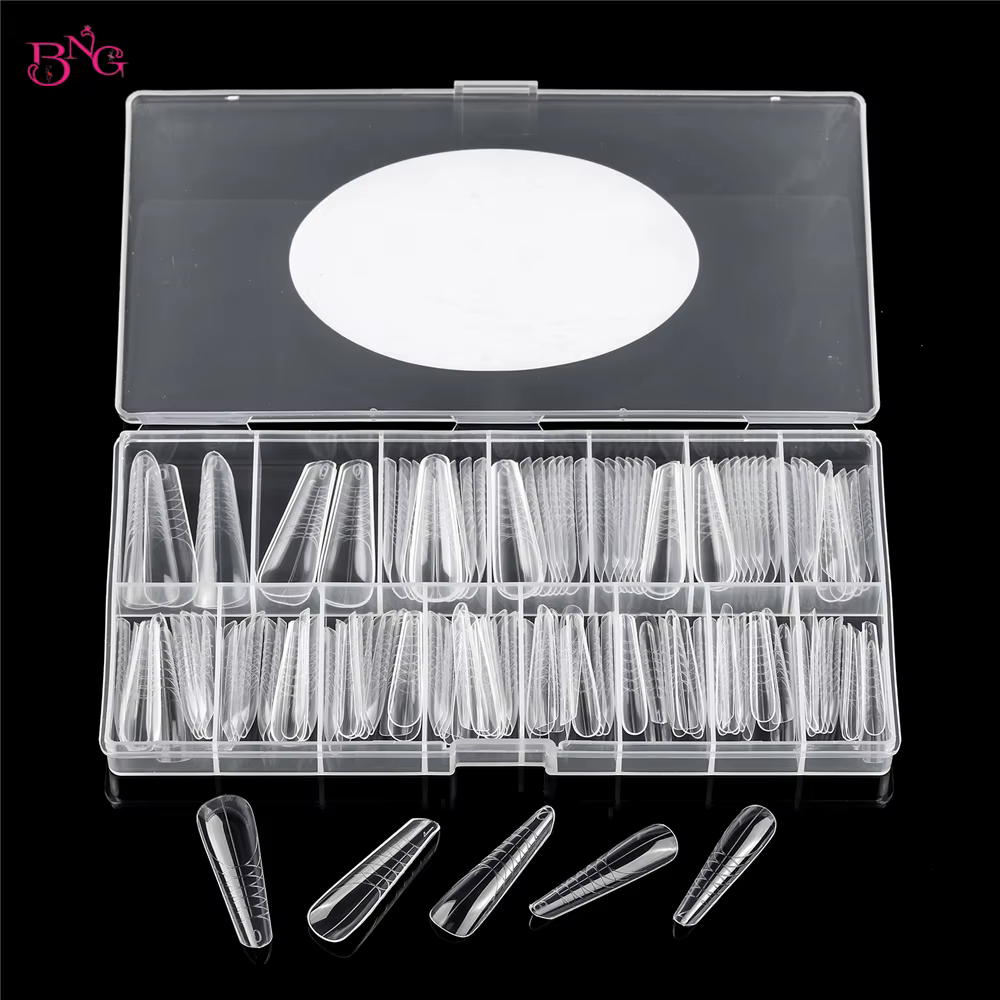 BNG 140 pièces Formes à ongles doubles Amande 14 Tailles Professionnelles Salon Facile à Utiliser Réutilisables Moules d'Extension d'Ongles Outils DIY Maison