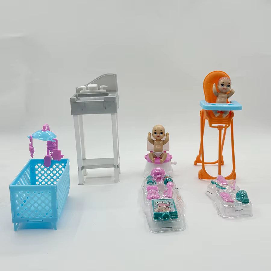 Accessoires Éducatifs Miniatures pour Poupées : Ensemble Complet pour Maison de Poupée avec Évier, Lit, Toilettes, Chaise à Manger et Couverts