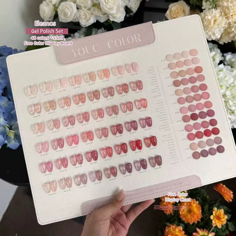 Eleanos Gelée Rose Nude Printanière 48 pièces Vernis à Ongles Translucide Gel Lacté Sirop Avec Nuancier Manucure 15ML