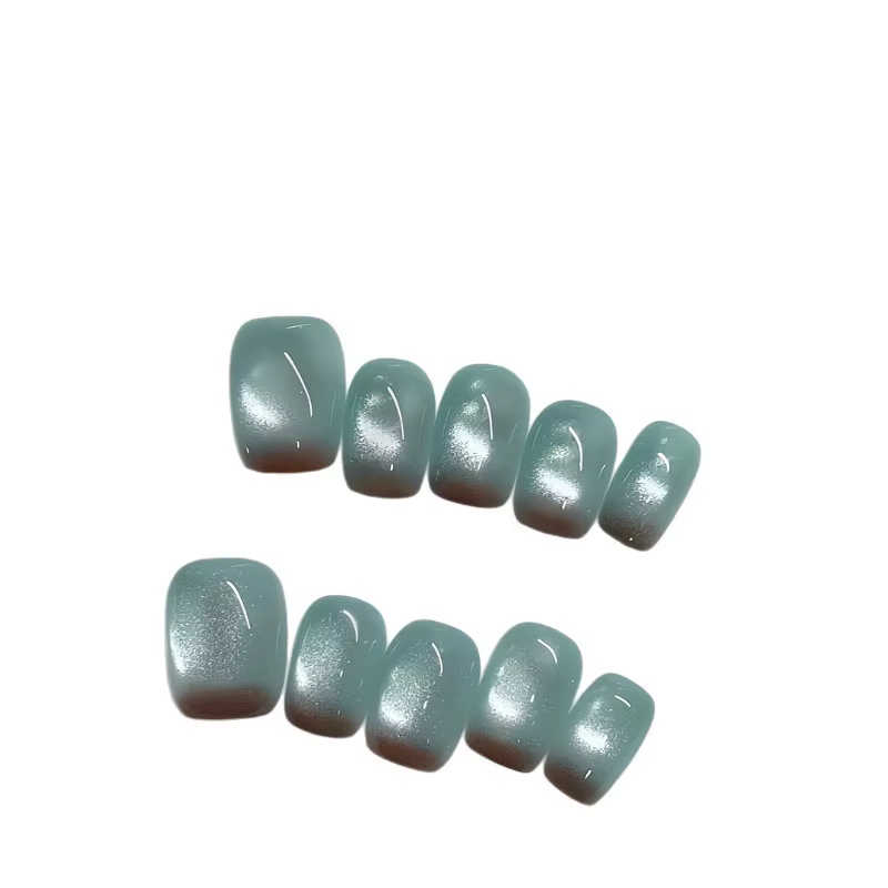 10 pièces ongles faits à la main élégant minimaliste doux et audacieux marron-bleu Ombre oeil de chat