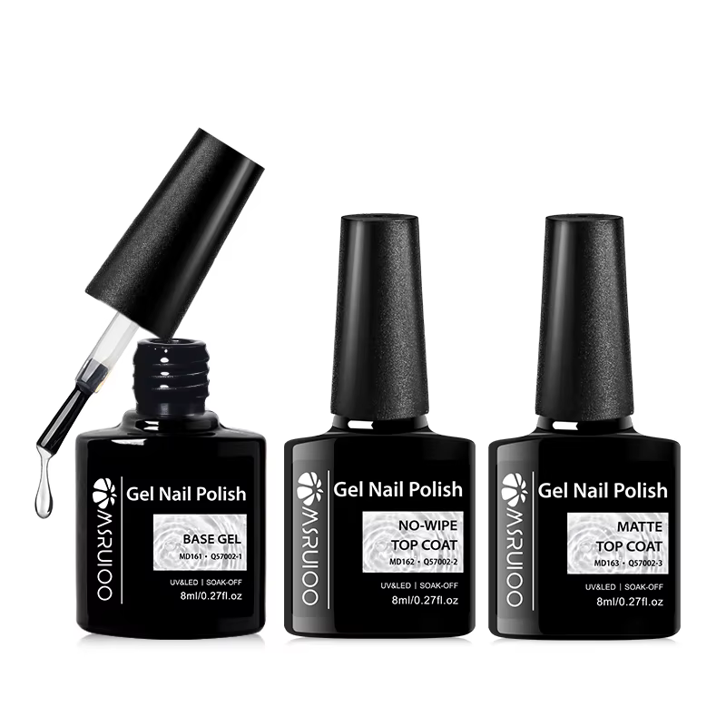 MSRUIOO 8ml Base et Top Coat Gel Polish Soak Off Semi-Permanent UV Vernis à Ongles Gel UV
