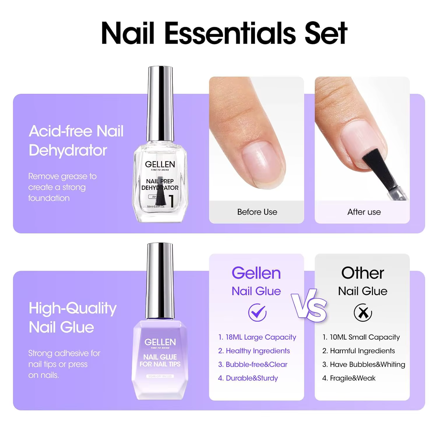 GELLEN 18ml Kit de préparation pour ongles en gel 4 en 1