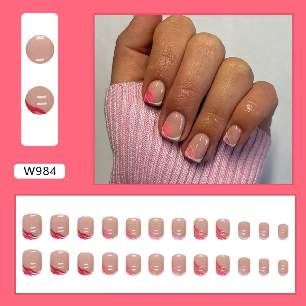 Mode court rond faux ongles été doux pamplemousse français zèbre