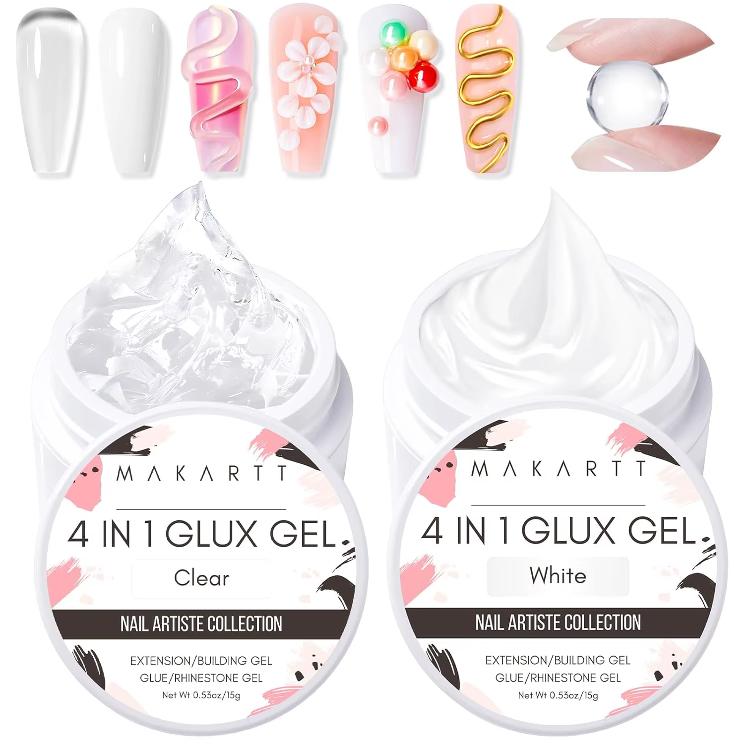 Makartt Solid Gel Builder : 4 en 1 blanc clair non collant pour extension d'ongles de sculpture 3D