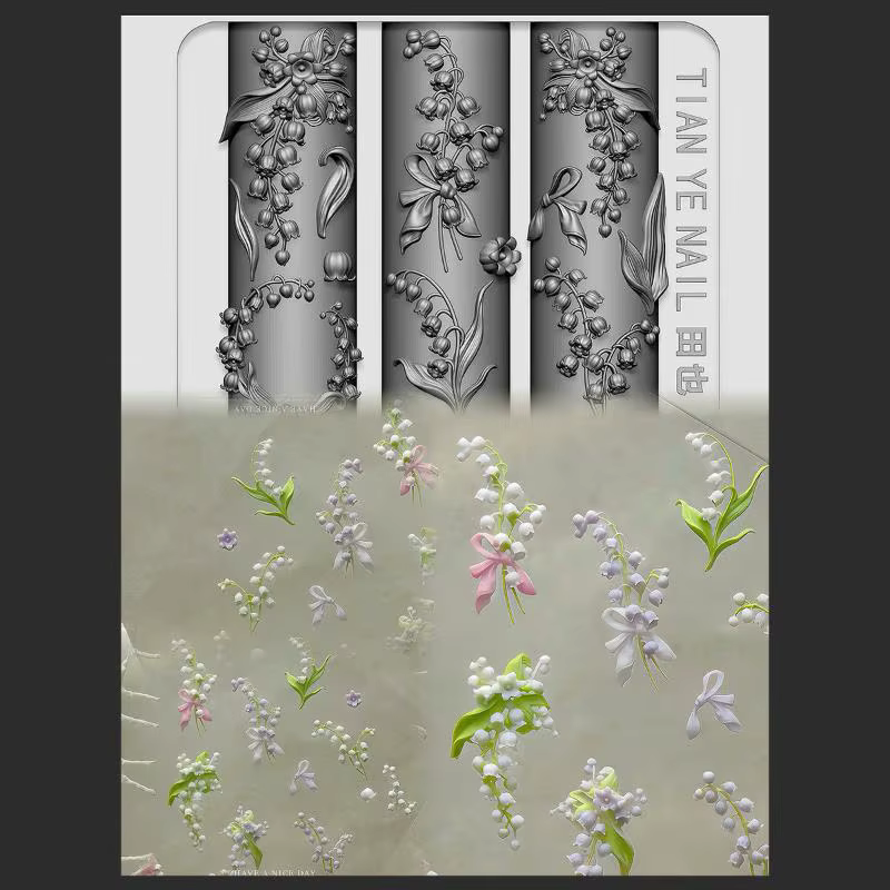 Série de fleurs, moule à ongles incurvé 3D